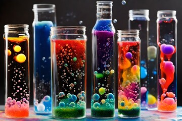 A homemade lava lamp experiment using oil, water, and effervescent tablets, creating a mesmerizing display of bubbles and colors.
