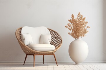 Chair and Vase in a Room, A Simple and Cozy Composition. Scandinavian home interior design of modern living home.