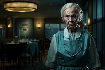 Fototapeta premium Housemaid woman hotel room. Worker uniform. Generate Ai