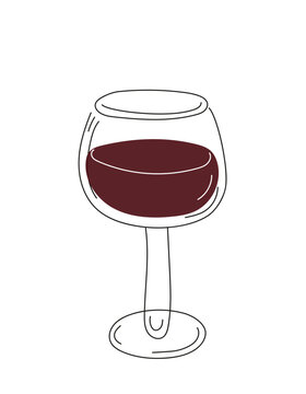 Glass wine doodle. Classical alcoholic drink. .Vector illustration on isolated background. 