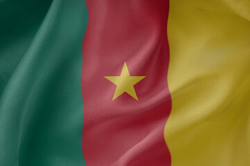 Cameroon  waving flag close up fabric texture background