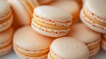 Obraz na płótnie Canvas Close-Up of peach fuzz Macarons for Gourmet Dessert and French Pastry Concepts