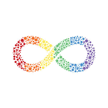 Infinity rainbow symbol with dots. Autism pride symbol with round shape vector illustration. infinity sign in rainbow spectrum colors. Neurodiversity awareness and acceptance.