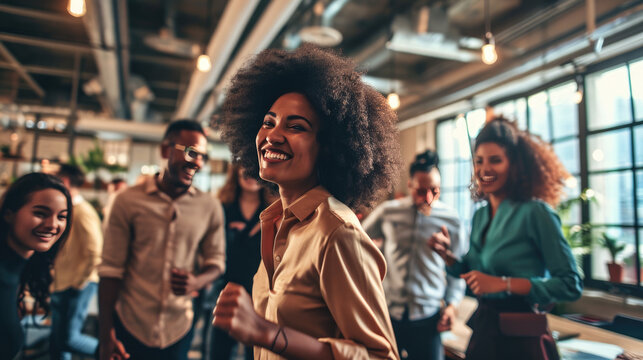 Diverse Group Of Young Adults Smiling And Posing Against Office Background