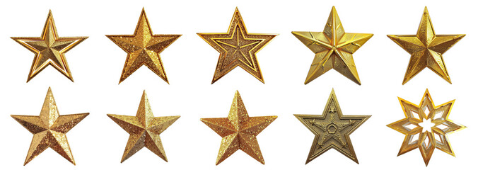 Set of star in a golden color, cut out - stock png.
