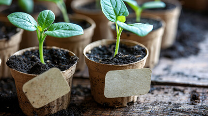 eggplant seedlings in pots close-up