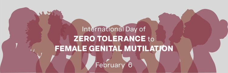 International Day of Zero Tolerance to Female Genital Mutilation banner design. It features silhouette of women. Vector illustration