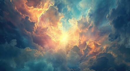Divine Connection: Celestial Sky with Glowing Aura of Spirituality and Faith - obrazy, fototapety, plakaty