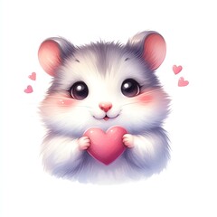 Fototapeta na wymiar Cute hamster with red heart shape watercolor paint for valentine's day holiday