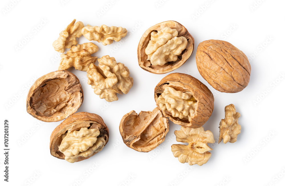 Wall mural Walnut on white background