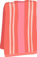 Pink striped towel hanging neatly. Bathroom or spa accessory with stripe pattern. Cleanliness and personal care vector illustration.