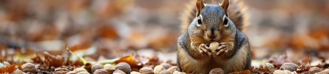 Naklejka na ściany i meble Funny squirrel with nuts