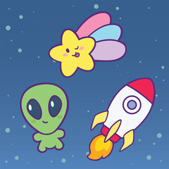 Cartoon Space elements cute vector design arts for kids education