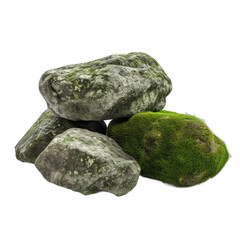Moss-covered stones isolated on transparent background