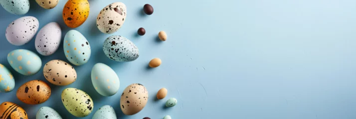 Fotobehang easter eggs on a pastel blue background   © RemsH