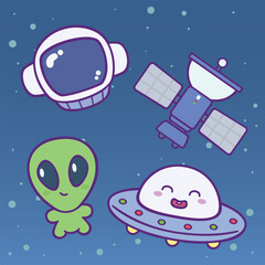 Cartoon Space elements cute vector design arts for kids education