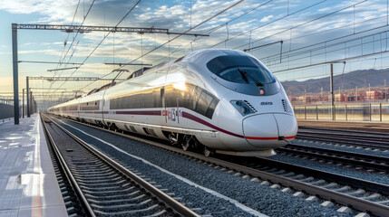 Fototapeta premium Modern high-speed electric trains are the future of travel through city modern