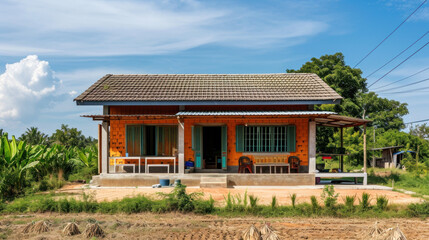 Fototapeta na wymiar Small Modern house minimalist in rural Thailand