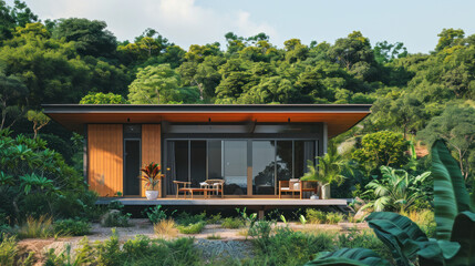 Fototapeta na wymiar Small Modern house minimalist in rural Thailand