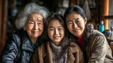 Fototapeta premium Three generations of femininity Portrait of happy grandmother