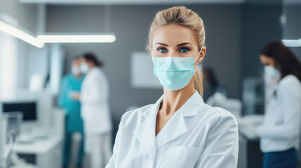 Portrait of female dentist in clinic