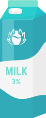 Blue and white milk carton with label showing 3 and a milk splash icon. Dairy packaging design concept. Realistic product container vector illustration.