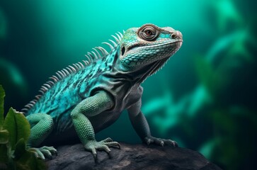 Obraz premium Arresting Lizard view colorful background. Eye predator. Generate Ai