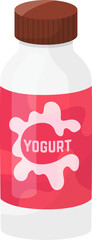 White plastic yogurt bottle with brown cap and pink label. Dairy product packaging vector illustration.