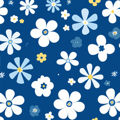 pattern with flowers, seamless pattern for kids, Flowers shapes, clean lines, Cool colors.	