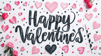 carte de souhait pour la saint-valentin décoré de petits cœurs avec le texte : "Happy Valentines day"