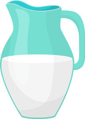 Turquoise and white milk jug illustration. Simple modern kitchenware design. Drink container, dairy product vector illustration.