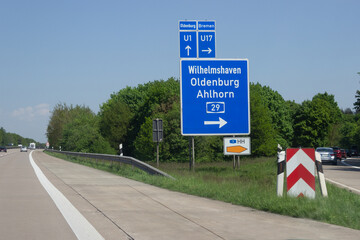 Hinweisschild A1, Abzweig, Dreieck Ahlhorner Heide in Richtung Bremen und Oldenburg