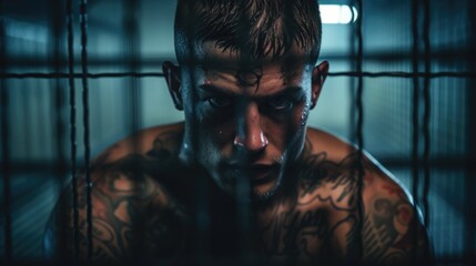 MMA (Mixed martial arts) fighters prepare to fight in the octagon arena - obrazy, fototapety, plakaty