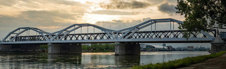 Panorama view of bridge at dusk