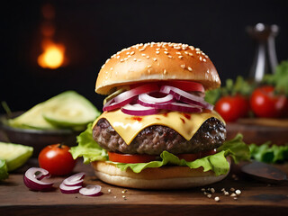 Delicious burger with fresh ingredients