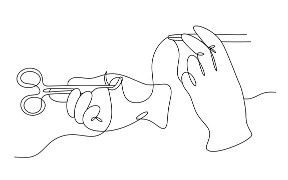 surgical hands holding scissors and needle clip art preview