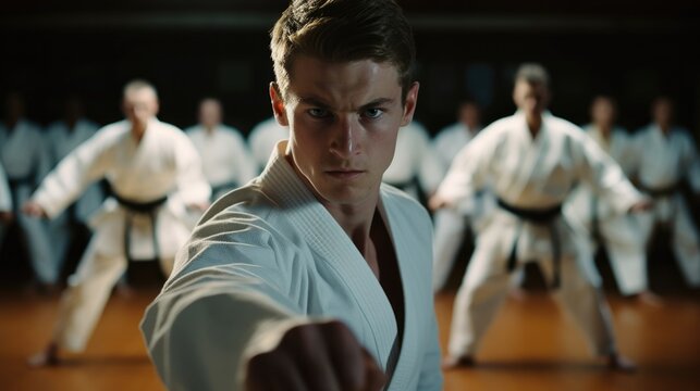 the focus and discipline of a karateka as they perform a kata with precision generative ai