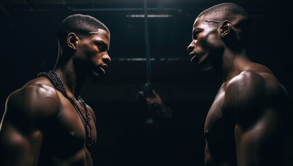 Fototapeta na wymiar African American boxers are fighting in the ring