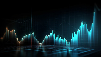 Digital display, options chart, stock market glowing on a dark background. Growth graph. - obrazy, fototapety, plakaty