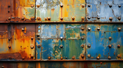 Weathered Metal Wall with Rust and Peeling Paint