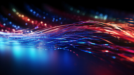 Optical fibers dinamic flying from deep on techno