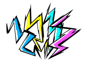 Background with cartoon lightnings. Grunge graffiti stylized image of natural phenomenon.