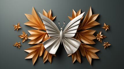 Aesthetic Look Vintage paper animal origami butterfly with minimal background, 3d illustration