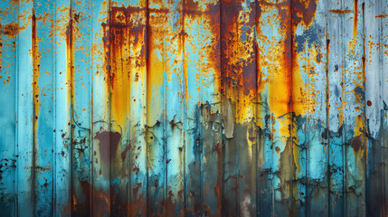Corroded Metal Sheets with Peeling Blue Paint
