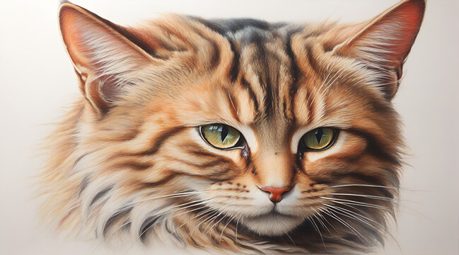 Intricate cat portrait. illustration of a cat staring into the distance. Generative Ai