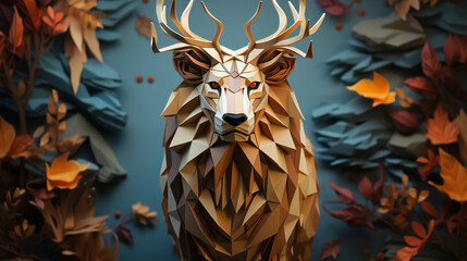 Aesthetic Look Vintage paper animal deer origami with minimal background, 3d illustration