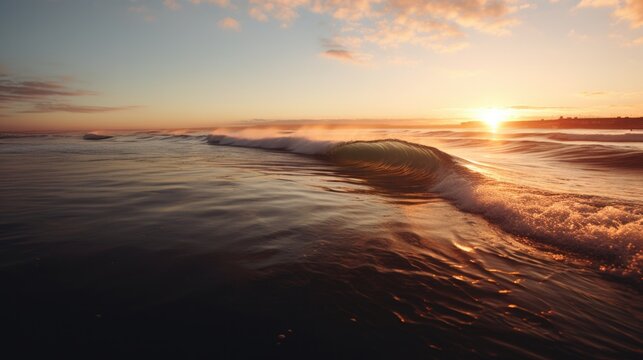 the serenity of early morning sessions as surfers catch waves with the sunrise generative ai