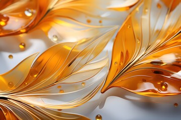 Abstract fractal background of glass gold palm leaves .