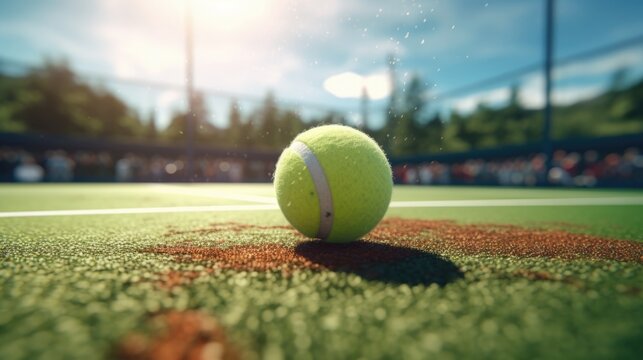 tennis ball on a grass tennis court generative ai