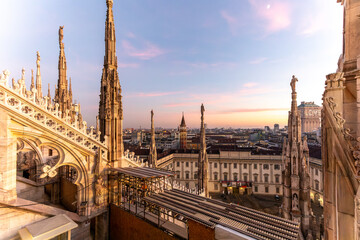 Beautiful sunset over the Duomo Cathedral in Milan Italy on december 2024